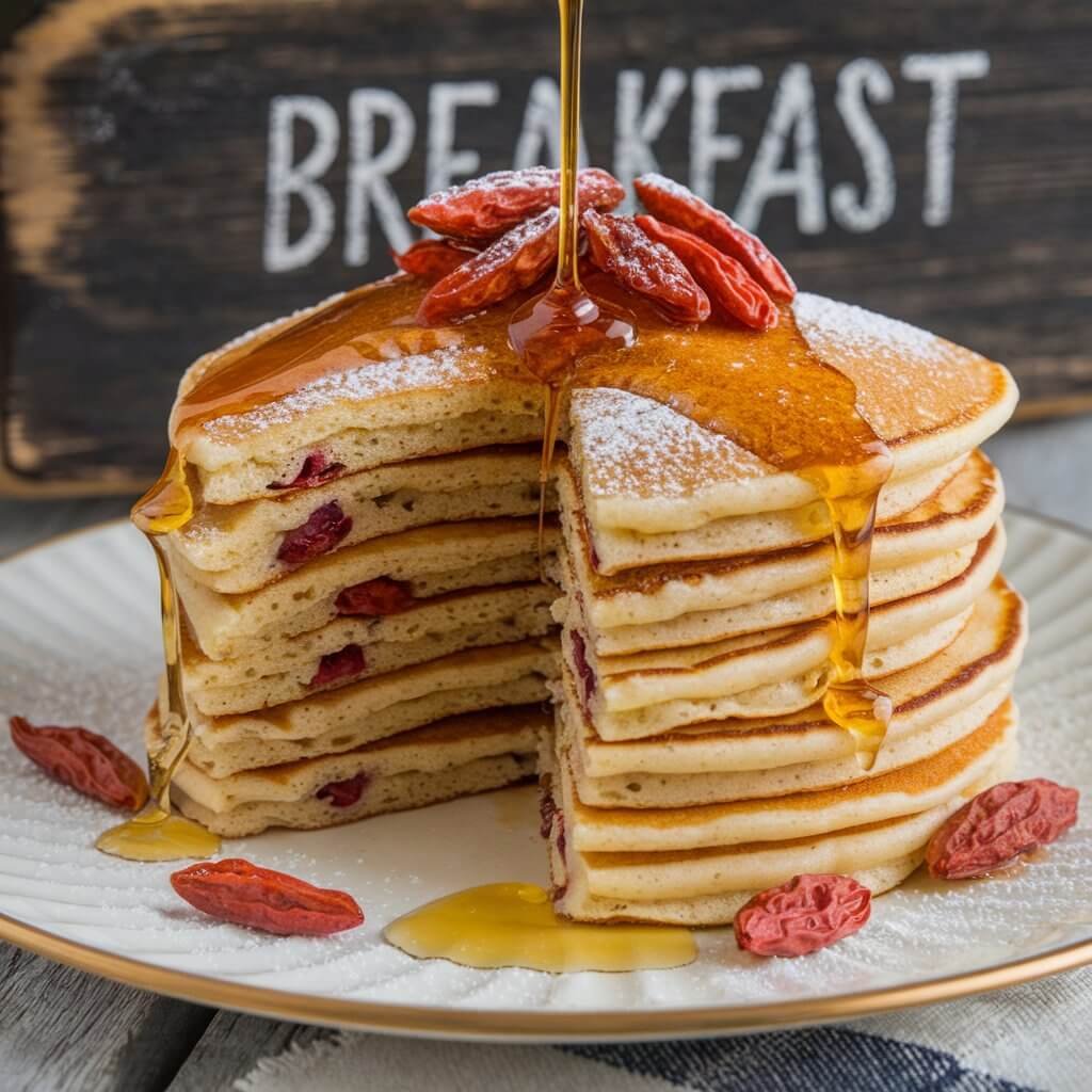 Goji Berry Pancakes with Honey Drizzle