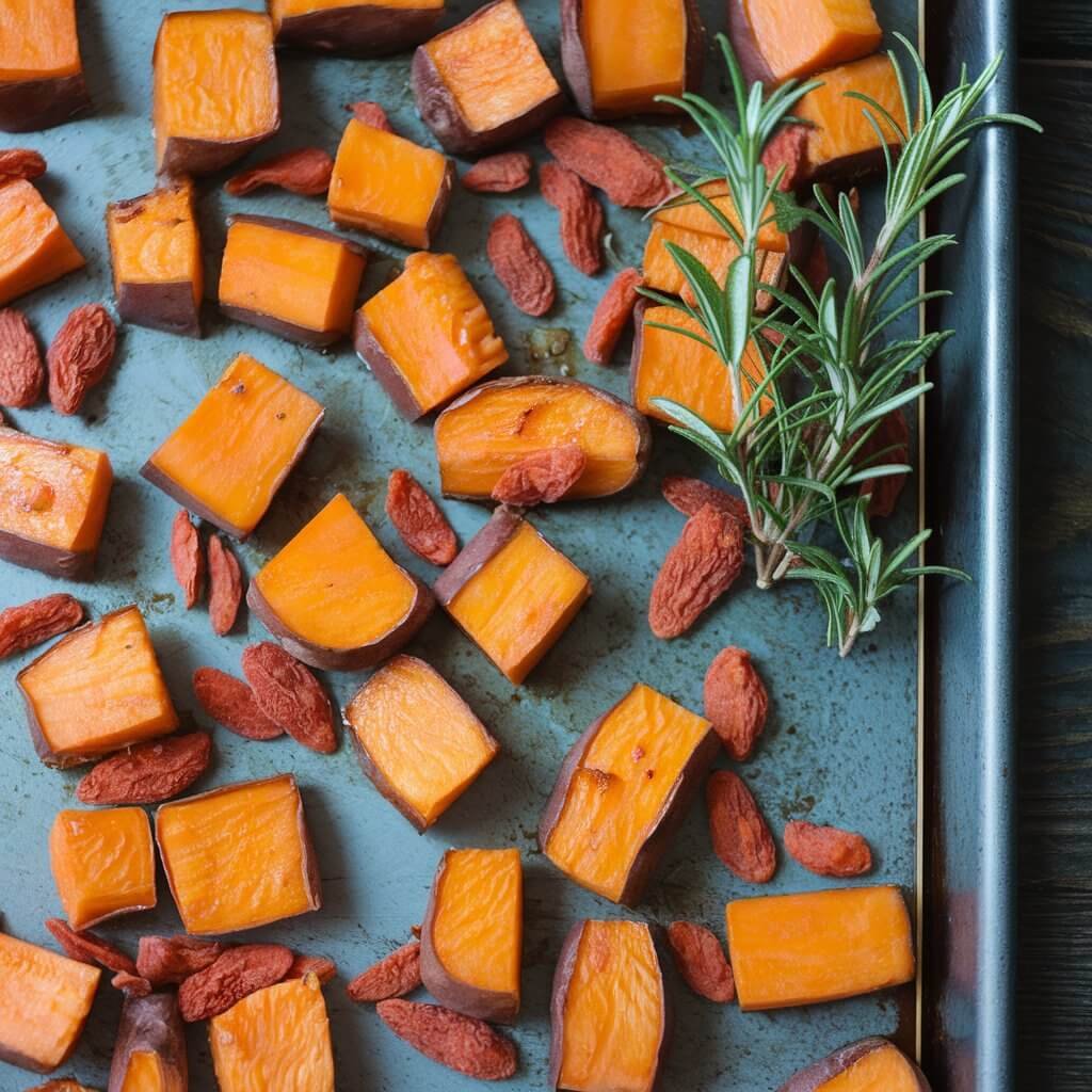 Roasted Sweet Potatoes with Goji Berries
