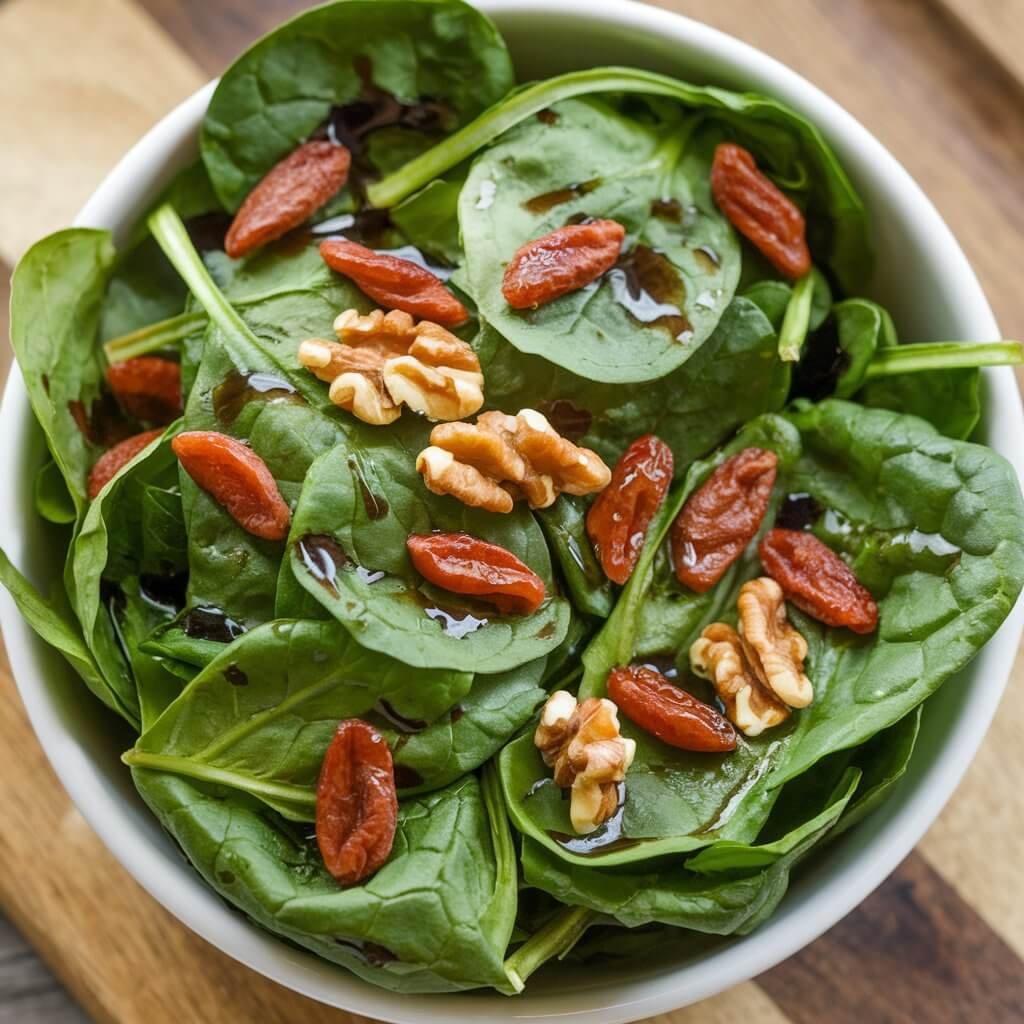 Spinach Salad with Goji Berries and Walnuts