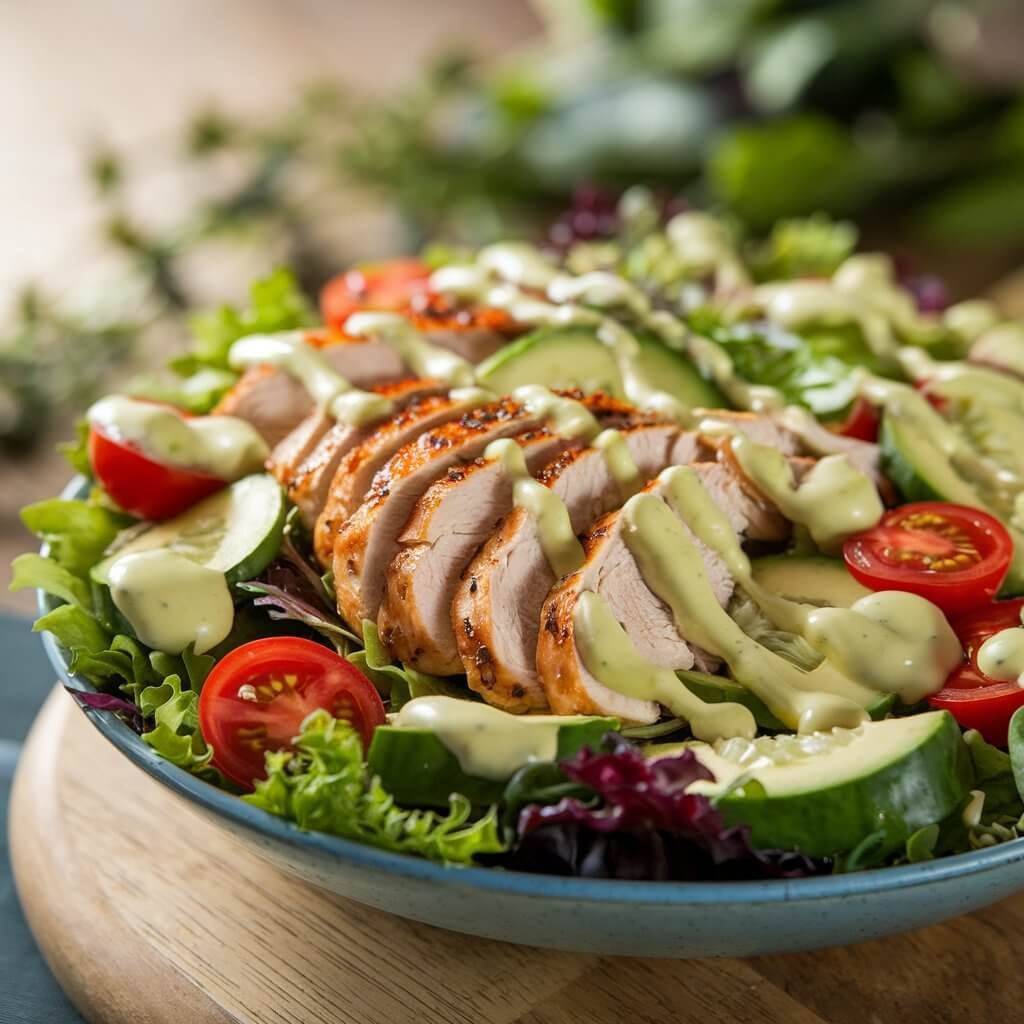 Grilled Chicken Salad with Avocado Dressing