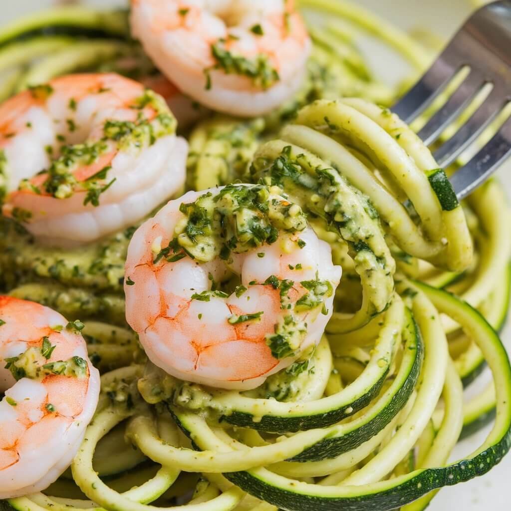 Zucchini Noodles with Pesto and Shrimp